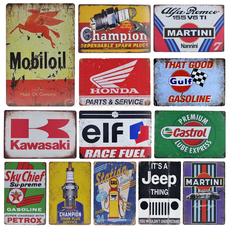 

Metal Vintage Tin Sign Plaque Garage Motor Oil Gasoline Spark Plugs Plate Wall Decor Poster