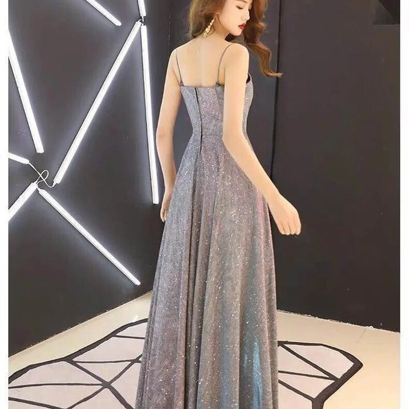 

Vetement Femme 2021 Women Fashion Sleeveless Backless Shiny Formal Long Maxi Evening Dresses Party Dress Prom Elegant Sexy Y673