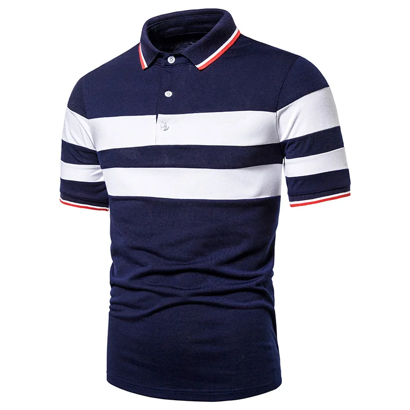 

2021 Fashion Splice Men's Polo Shirts Business Casual Lapel Tee Tops Mens Summer Clothing Short Sleeve T Shirt Camisas De Hombre