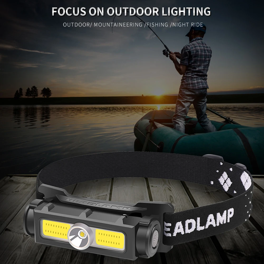 

Headlamp USB Rechargeable Head Lamp Bicycle Light Rainproof USB Rechargeable XPG COB LED Battery Working Front for Camping