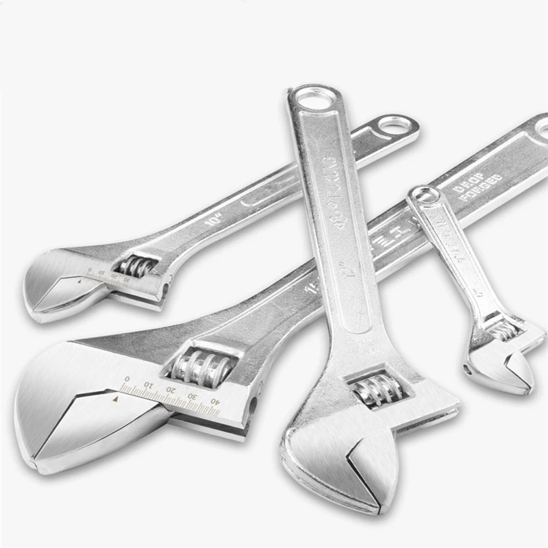 

Anti-slide Universal Monkey Wrench 4" 6" 8" 10" 12" Adjustable Spanner Adjust Wrenches with Scale Stainless Steel Key Hand Tool