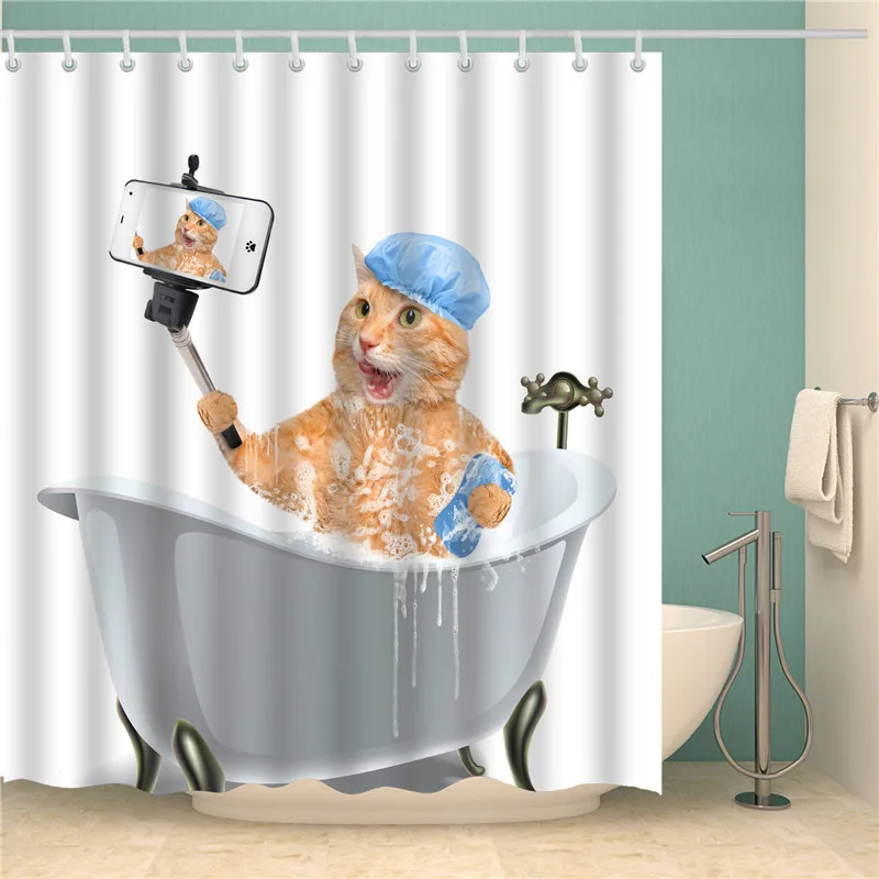 Забавные 3D кошка собака водонепроницаемая занавеска для ванной с Крючки