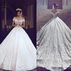 Шикарные кружевные свадебные платья с аппликацией, свадебное платье с рукавом, новинка 2021, длинные винтажные арабские Свадебные платья с V-образным вырезом