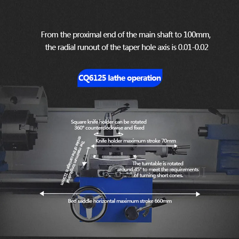 

CQ6125 Multi-function High Precision Metal Lathe Micro Lathe Woodworking Bench Lathe Machining Center Small Household Lathe