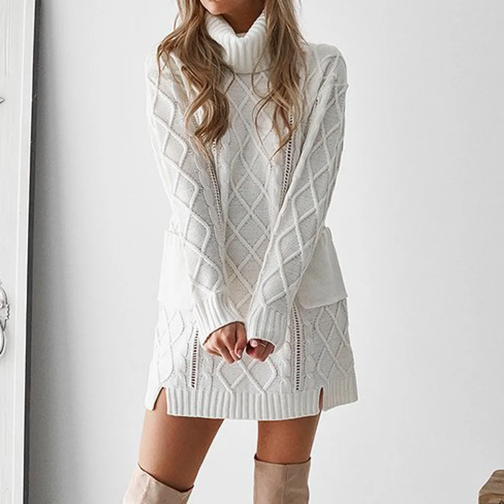Sweater Women Winter Knit Turtleneck Warm Long Sleeve Pocket Sexy Mini Dre ss свитер женский jersey mujer Свитер 502SW30 |