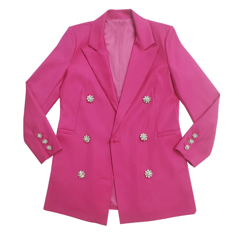 

GVUW Women Rose Red Mosaic Blazer New Notched Neck Long Sleeve Loose Fit Jacket Fashion Temperament Tide Autumn 2021 20D1889