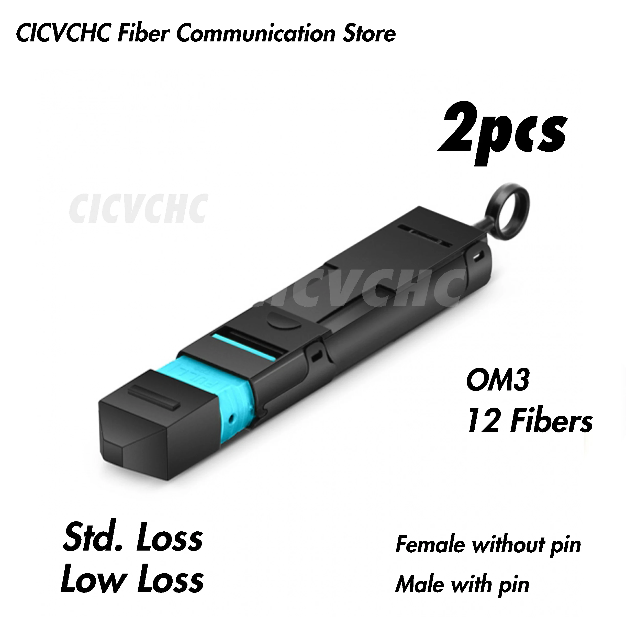 2pcs 12 Fibers MPO Loopback Multimode OM3 Elite or Standard Loss with housing
