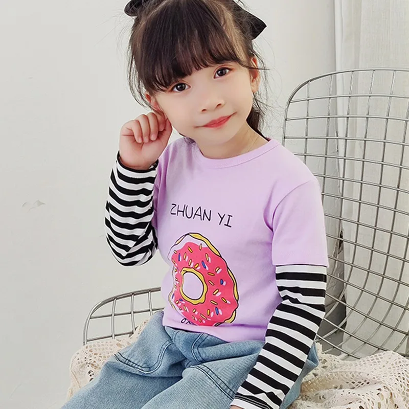

Autumn Baby Girls Long Sleeves T-shirt Children's Bottoming Shirt Fashion Striped Sleeves Sports Style