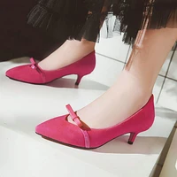 coolulu women low kitten heel pointed toe pumps slip on all match ladies shoes women pumps hot pink pumps shoes size 34 43