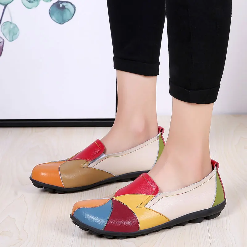 Женская обувь на плоской подошве Сезон осень в стиле пэчворк Лоферы из