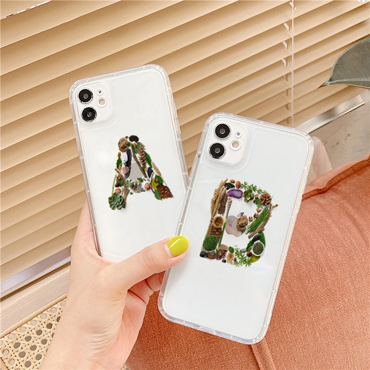 

Custom Name Phone Case For iPhone 12MINI 11 12 Pro XS MAX XR SE2 7 8 Plus Fashion Flower Letter Slim Soft TPU Transparent Cover