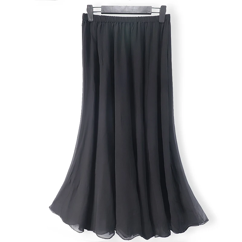 

SHUCHAN Korean Fashion Clothing Real Silk Office Lady A-Line Mid-Calf Empire Chiffon Women Clothes Long Skirts for Women