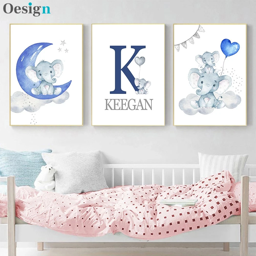 Плакат на холсте с изображением голубой луны и воздушных шаров слон для детской