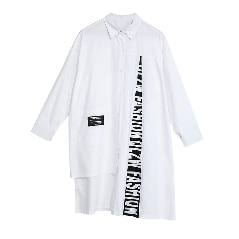 Женская блузка с длинным рукавом LANMREM Весенняя Асимметричная буквенным принтом в