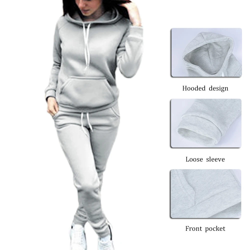Женский спортивный костюм с капюшоном 2 предмета Повседневный пуловер кулиской и