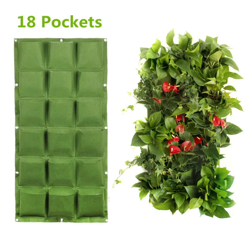 

Вертикальные настенные мешки для посадки, садовый Плантатор из нетканого материала с 18 карманами и зелеными карманами, настенные подвесные...