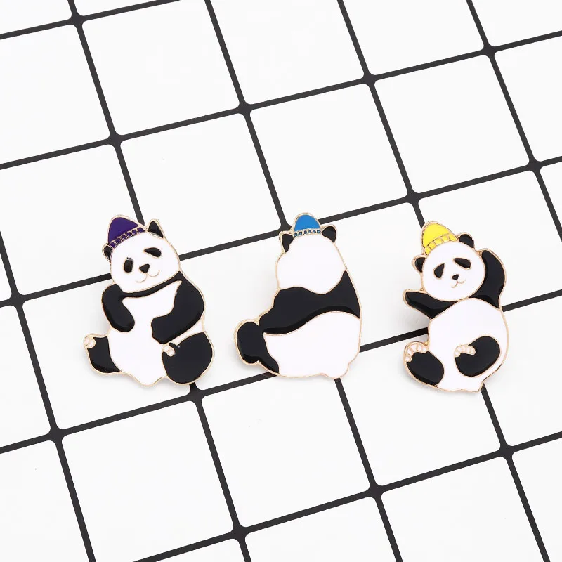 Шляпы панды булавки забавная панда Броши отворот булавка джинсовая рубашка