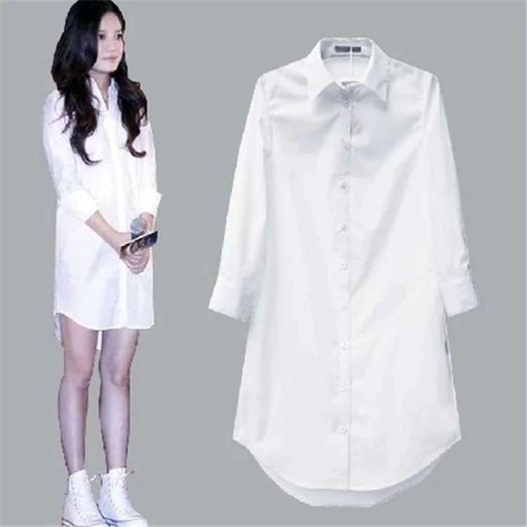 

My NewIn 4XL 5XL Plus Size Women Blouse Shirt Long Sleeve White Solid Loose Long Version Casual Top