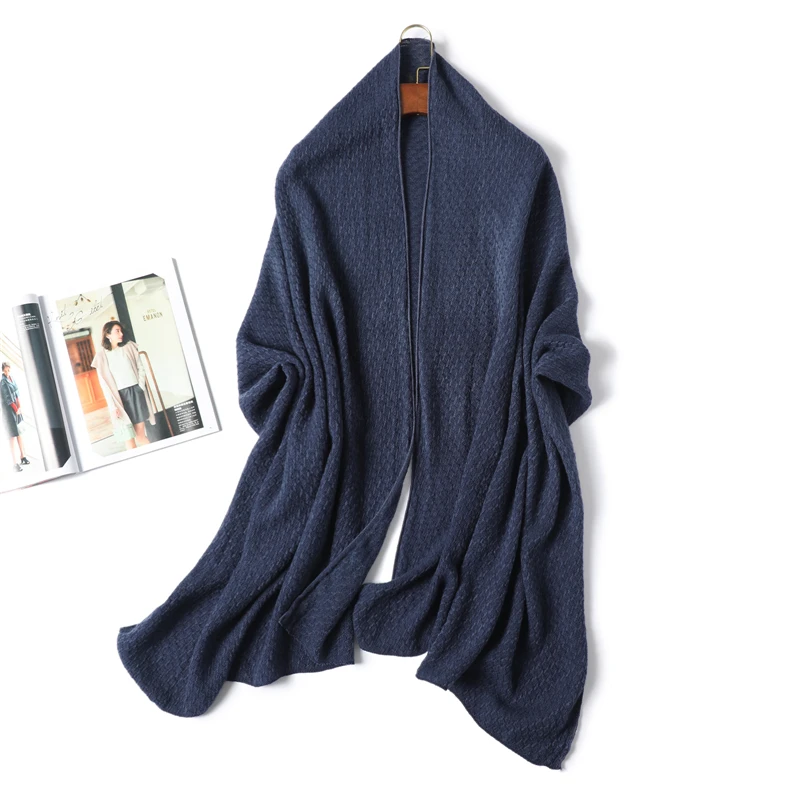 

2021 Winter Scarf Women Solid Cashmere Knitted Pashmina Thick Shawls Lady Wraps Female Warm Foulard Neck Scarves Tow Side