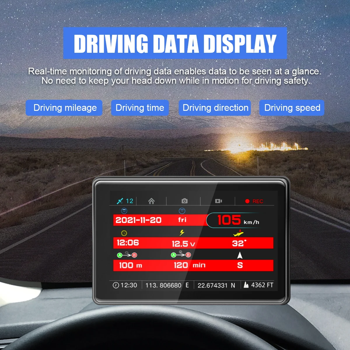 $57.22 Autory G5 Car Horizontal Slope Meter GPS Inclinometer Speedometer Compass Pitch Angle touch display screen HUD head up display