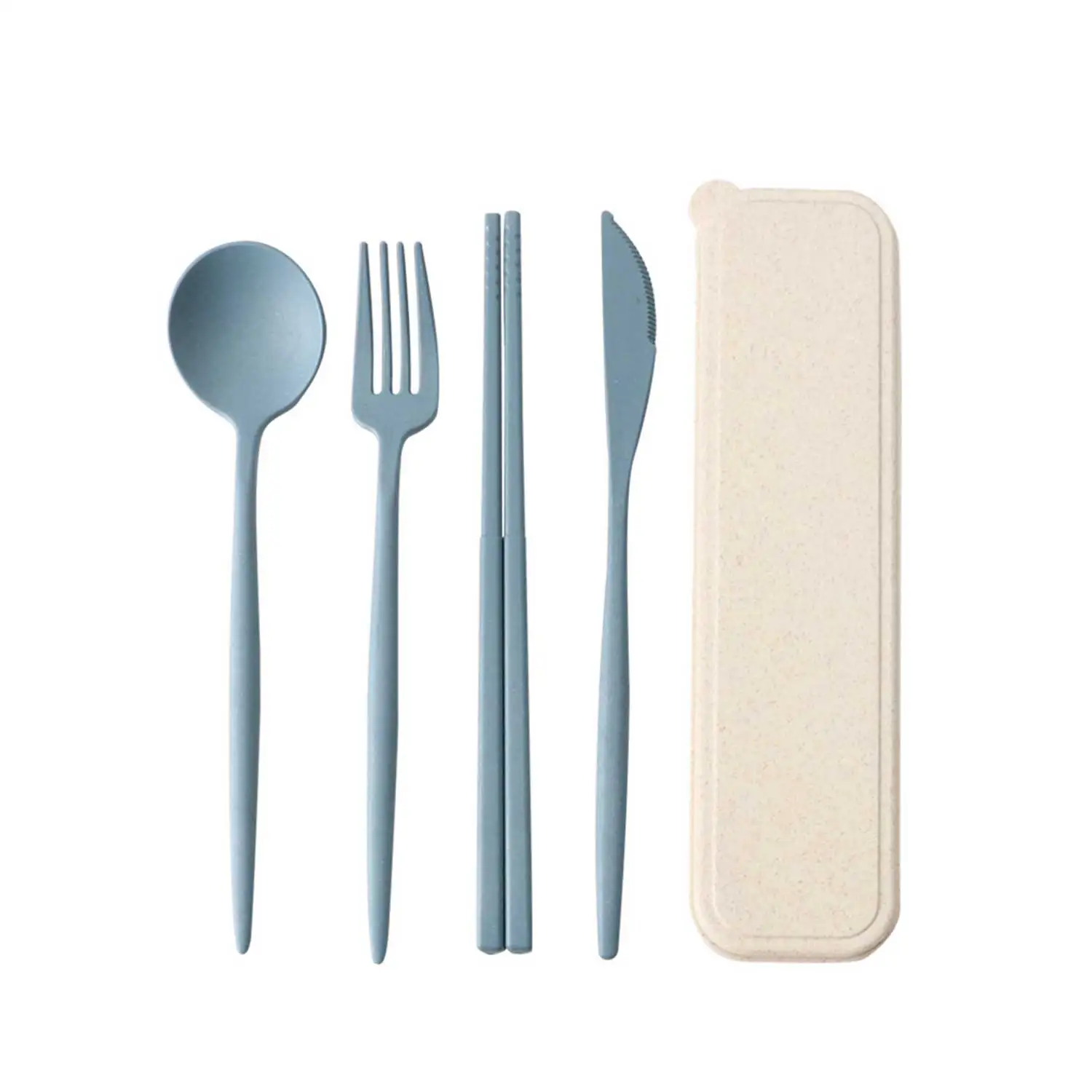 

4pcs/set Travel Cutlery Portable Cutlery Box Japan Style Wheat Straw Knife Fork Spoon Student Dinnerware Sets Kitchen Tableware
