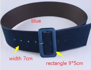 blue rectangle Корейская мода леди элегантный плюс ультра широкий плюшевый вельвет с пряжкой ремень высокое качество Вечерние Роскошные поясные ремни зеленый синий золотой сексуальный - Цвет: blue rectangle