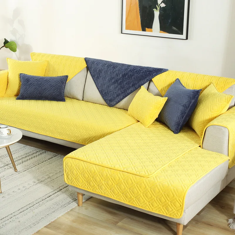 Modern Pineapple Plaid Crystal Plush Sofa Cover Cotton Slip-Resistant Towel Chair Covers Mats Living/Drawing Room L-Shaped | Дом и сад