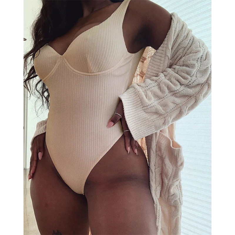 Новинка 2021 сексуальный однотонный Цельный купальник женский на косточках с пуш