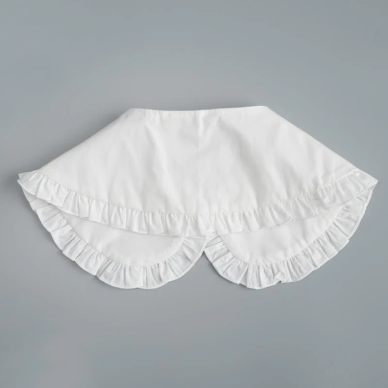 

Korean Women Girls Fake Collar Shawl Simple Minimalist Solid Color Half Shirt Necklace Pleated Ruffles Trim Mini Poncho