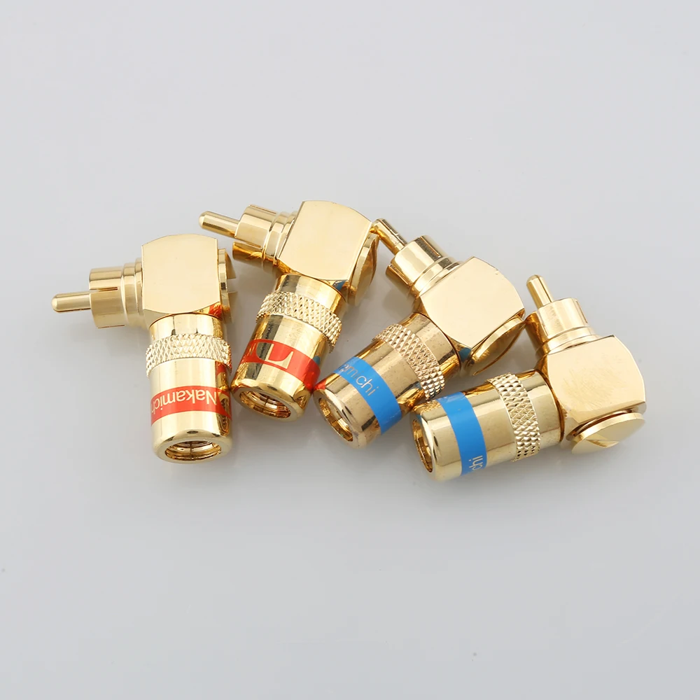 4pcs R1749 24K Gold 90 Degree Right Angle Nakamichi Speaker RCA Plugs Audio Jack Connector for  Musical HiFi Audio