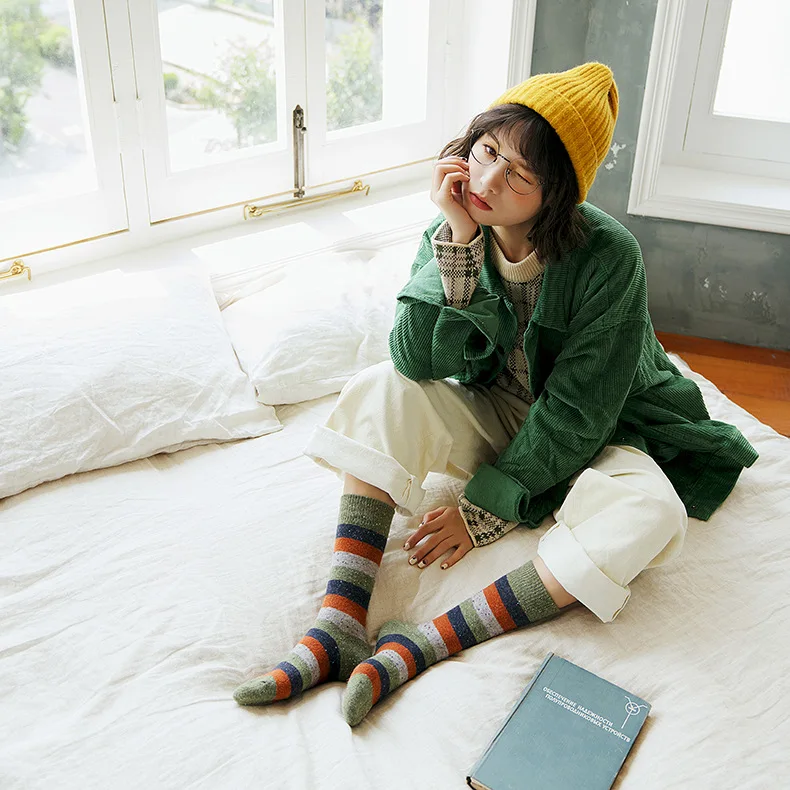 

2021 New Women Fashion Socks Autumn Long Striped Socks Girls Korea Dots Color Breathable Casual Cotton Socks Lady High Quality