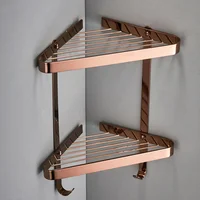 Rose Gold Bathroom Shelf Shower Rack Shampoo Caddy Holder Wall Nail Punched With Hooks Dual Tier Copper Bath Hardware Chrome