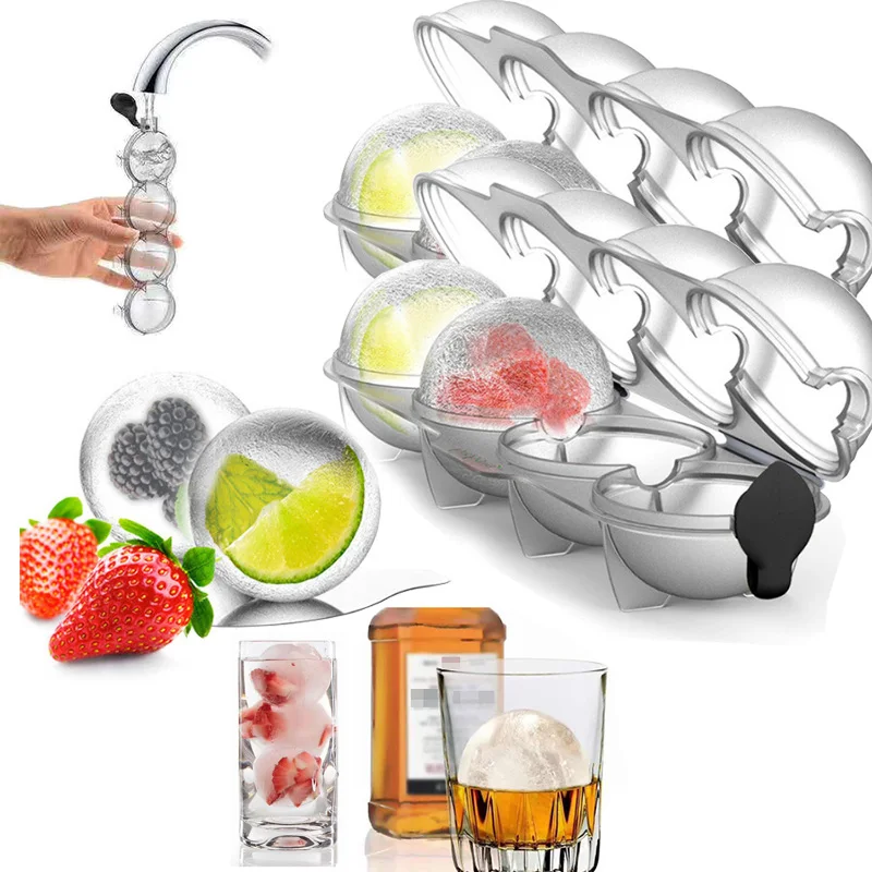 

4 Cavity Ice Cube Maker Big Size Ball Ice Molds Sphere Round Whiskey Cocktail DIY Ice Moulds Bar Kitchen Tool Ice Ball Mold