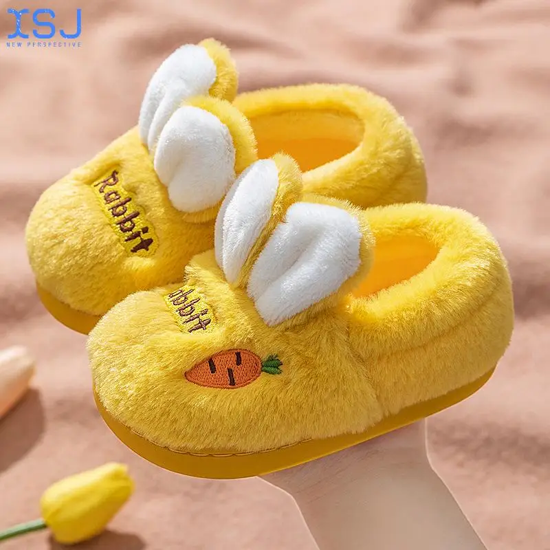 

Children's Cotton Slippers Winter Cute Rabbit Bag with Cotton Shoes Warm Indoor Home Baby Cotton Shoes Plush Shoes