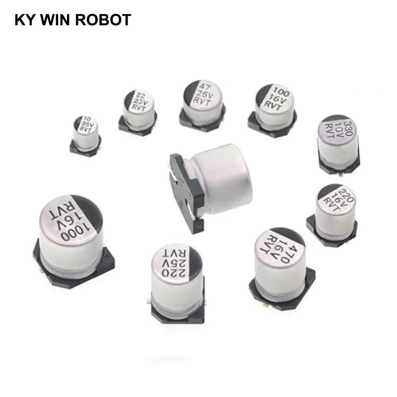 10 шт. SMD 6,3 V 10V 16 V, алюминиевая крышка, 25В 35В с алюминиевой крышкой, 50В Алюминий электролитический конденсатор с алюминиевой крышкой, 1 мкФ 2,2 мкФ 10 мкФ 22 мкФ 33 мкФ 47 мкФ 100 мкФ 220 мкФ 330 мкФ 470 мкФ 1000 мкФ