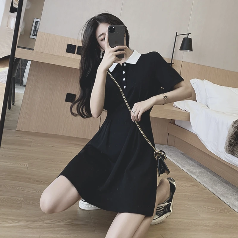 

2021 Summer New Hepburn Style Little Black Dress Salt Sweet High Waist Slim Slimming Elegant Black Dress for Women