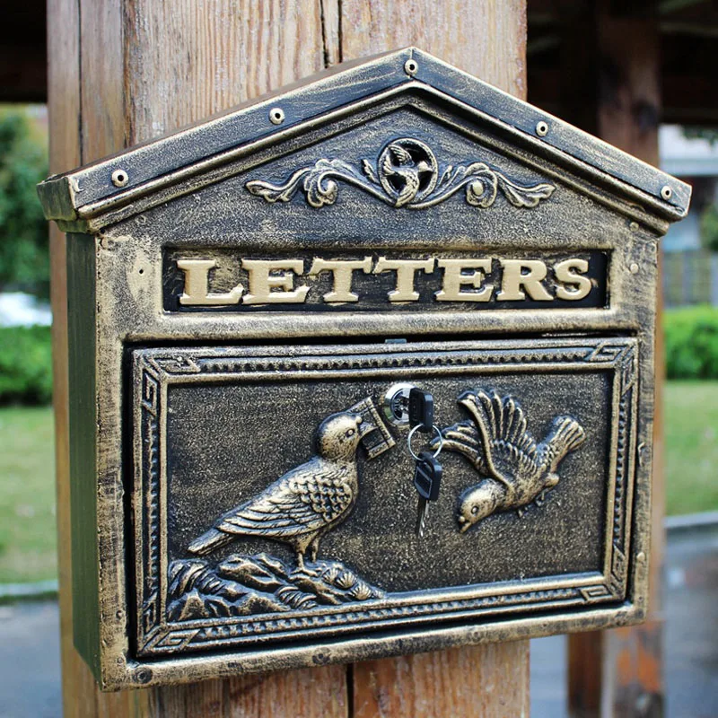 

Outdoor Decoration Secure Letterbox Lron Art Lockable Mailbox Retro Mailbox MJ-MB03 Retro Wall Newspaper Letter Post Box FB