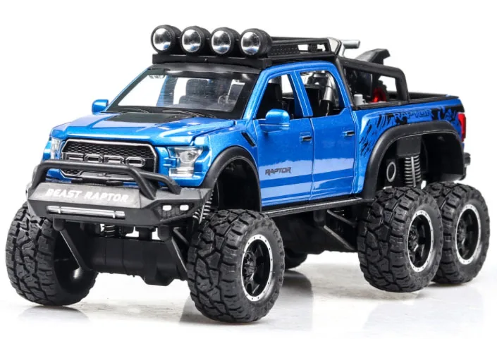 Blue Новинка, игрушечный грузовик, 1:32, большая модель, игрушечный автомобиль для F150 Raptor, звуковой светильник, раздвижной автомобиль с мотоциклом для детей, игрушки, подарки - Цвет: Blue