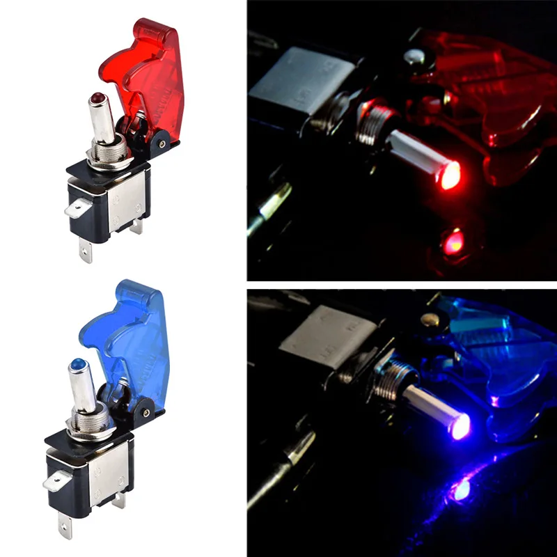 Auto Car Boat Truck Illuminated Led Toggle Switch With Safety Aircraft Flip Up Cover Guard Red Blue Green Yellow White 12V/20A |