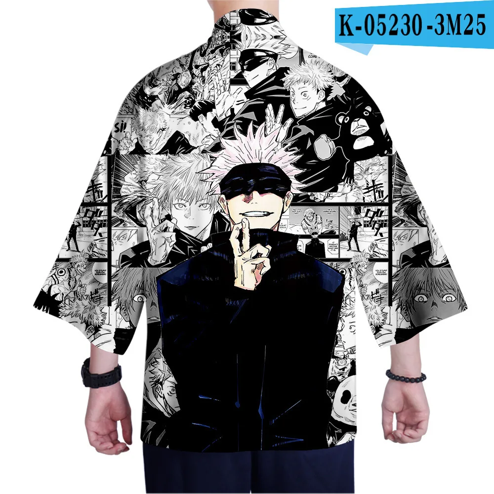 

Men Kimono anime jujutsu kaisen Shirt Grapfic Tees Harajuku Striped Incantation Variety Kimono Cardigan Thin 3D Loose T Shirts