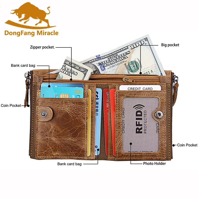 

Genuine Crazy Horse Leather Men Wallet Short Coin Purse Small Vintage Wallets Brand High Quality Designer carteira RFID Wallets