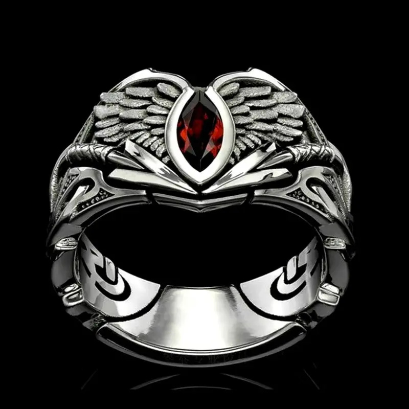 

Retro Punk Wings Ring Men's Hip Hop Red Zircon Engagement Ring Creative New Women's Jewelry Party Gift