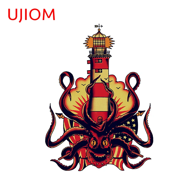 UJIOM Cartoon Wall Stickers Lighthouse and Octopus tattoo Sticker Accessories Decorations Wallpaper Waterproof Home Decor Decals