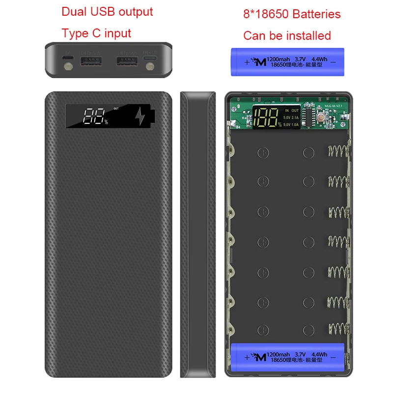 Чехол для внешнего аккумулятора 8x18650 с ЖК-дисплеем QC3.0 |