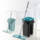 Швабра с отжимом для пола с ковшовой головкой Плоские ведро для отжима швабры с вращением на 360 градусов с замененными подушечками Без влажных и сухих рук для мытья дома Инструмент для уборки