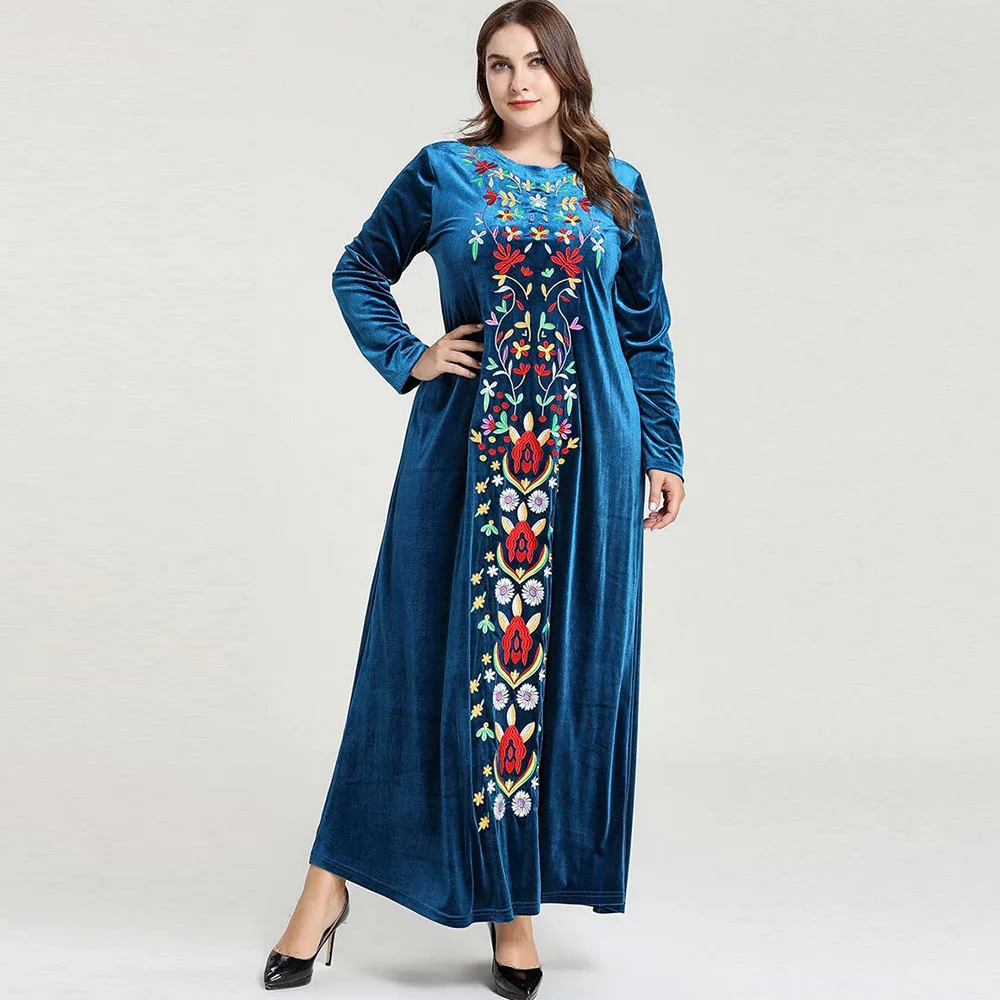 Женское вельветовое кимоно Abayas длинное платье с вышивкой в Дубае большие размеры
