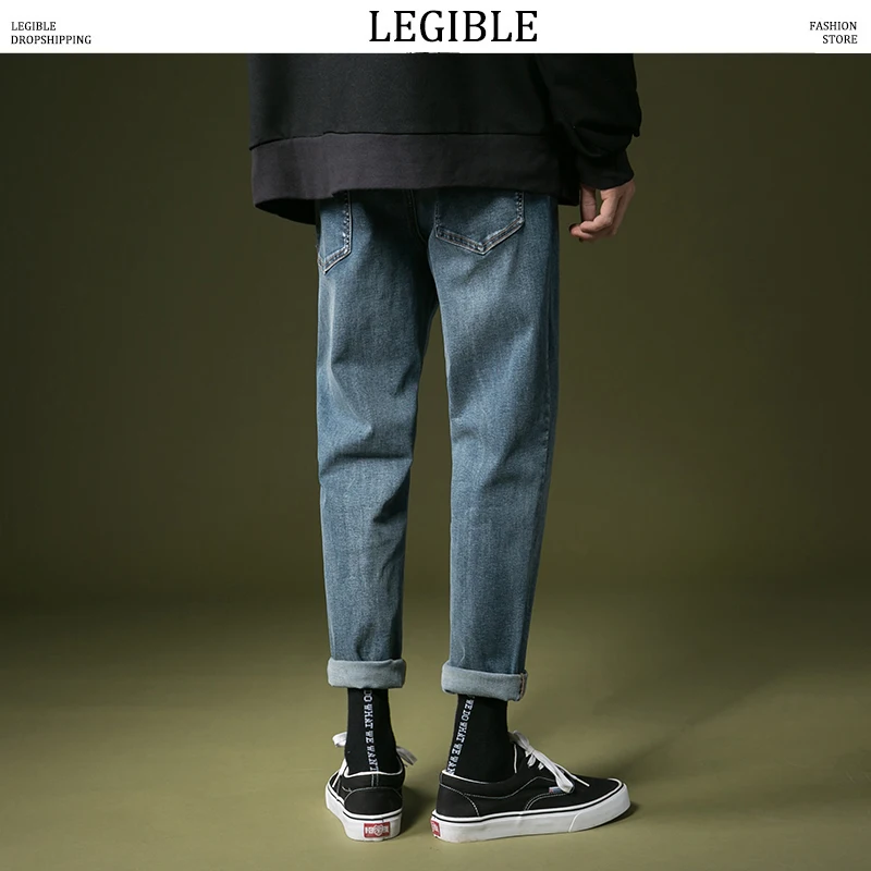 LEGIBLE, Осень-зима, мужские джинсы s, одноцветные джинсовые штаны, мужские Модные свободные прямые джинсы, винтажные мужские штаны длиной до щиколотки