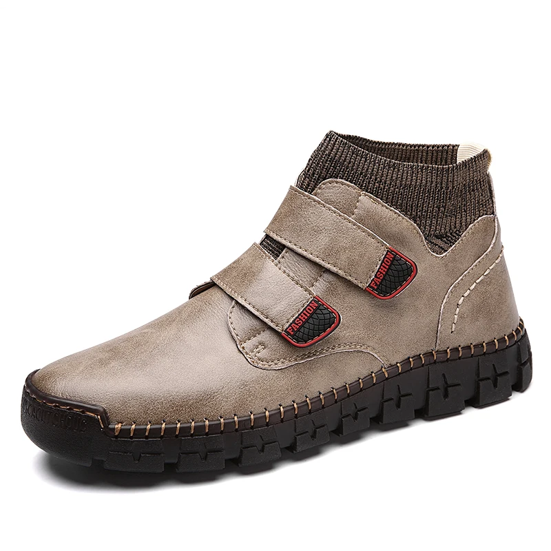 

British Style Men's Leather Casual Shoes 2020 Fashion Velcro Shoes Handmade Large Size Shoes Outdoor High Top Platform Sneakers