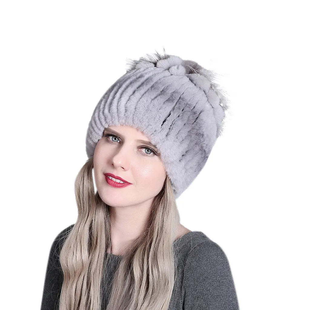 Женская зимняя шапка женская для женщин из меха кролика и лисы шапки Рекс женские