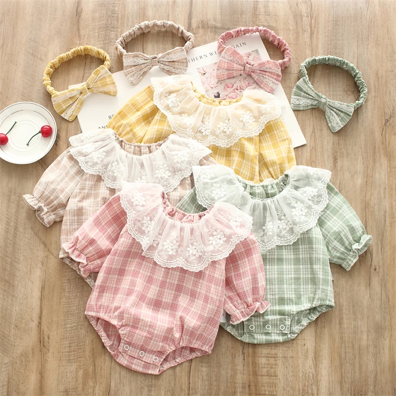 Plaid Autumn Baby Bodysuit Set Long Sleeve Newborn Toddler Infant Cotton Jumpsuits Kids Girls Onesie Clothes